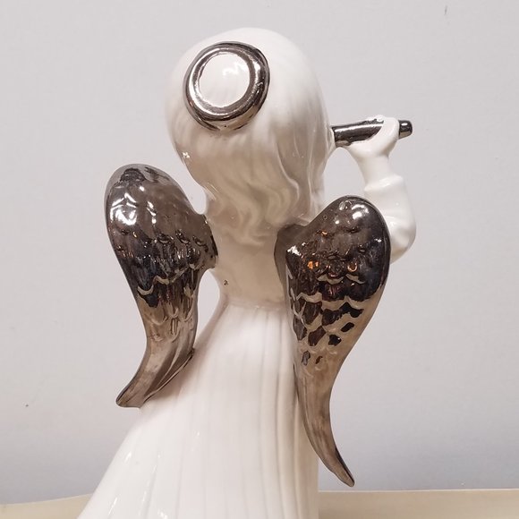 Atlantic Mold White, Sliver Angel Playing Flute Ceramic Christmas 12" Figure - Picture 5 of 8